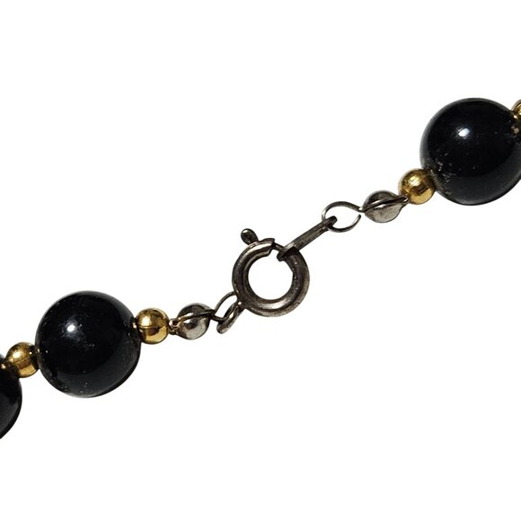 Elegant Retro Black Beaded Necklace Gold Tone Accents Fashion Jewelry Women - Picture 3 of 5